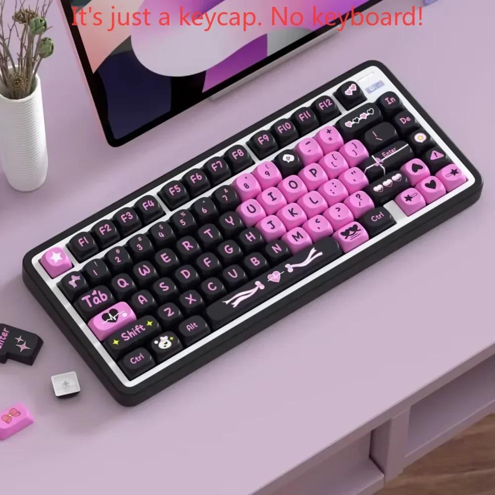 GEFENSI Cute Black Pink SOA Keycaps PBT Large Full Set Creative Girls Keycaps For 60/64/84/98/108 Gaming Mechanical Keyboard MX