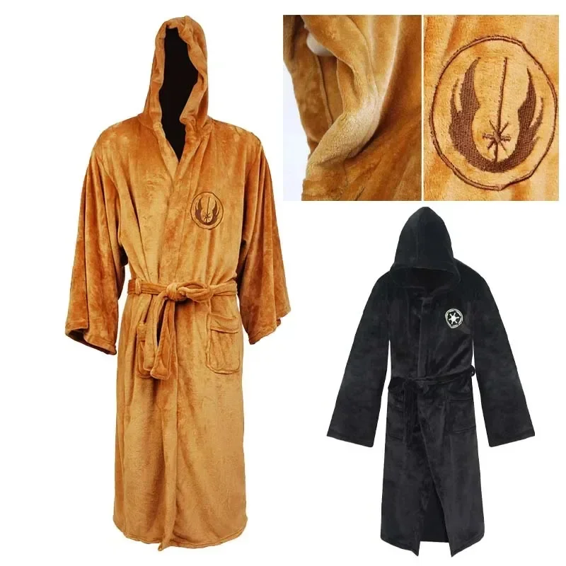 Star and Wars Bathrobe Jedi Adult Flannel Bathrobe Robes with Hooded Thick Dressing Gown Halloween Cosplay Costume for Men Sleep