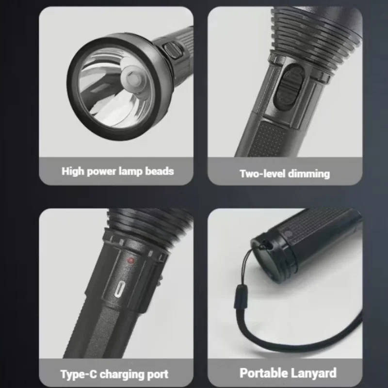 EDC Flashlight Portable rechargeable led lamp USB  self defense Lantern  Emergency lighting For night working and fishing