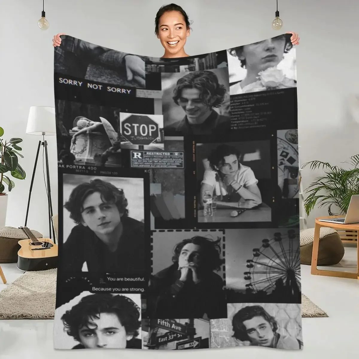 T-Timothee Chalamets Blanket Actor Photo Travel Office Flannel Throw Blanket Warm Soft Couch Bed Custom Bedspread Gift