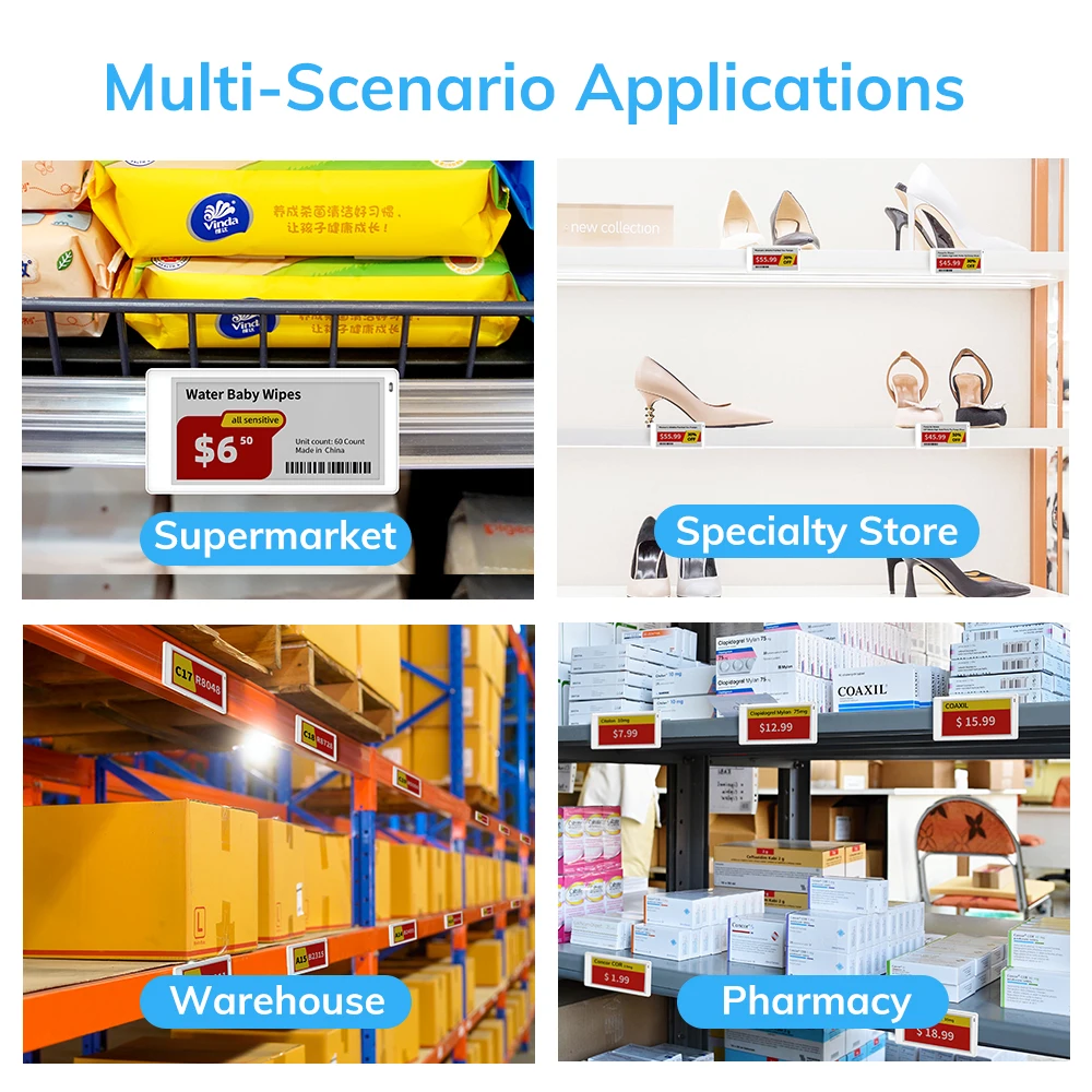 Label Rak Elektronik ESL Digital DIY E-ink BLE Epaper 3,5 inci yang Dikendalikan Aplikasi Seluler untuk Ritel
