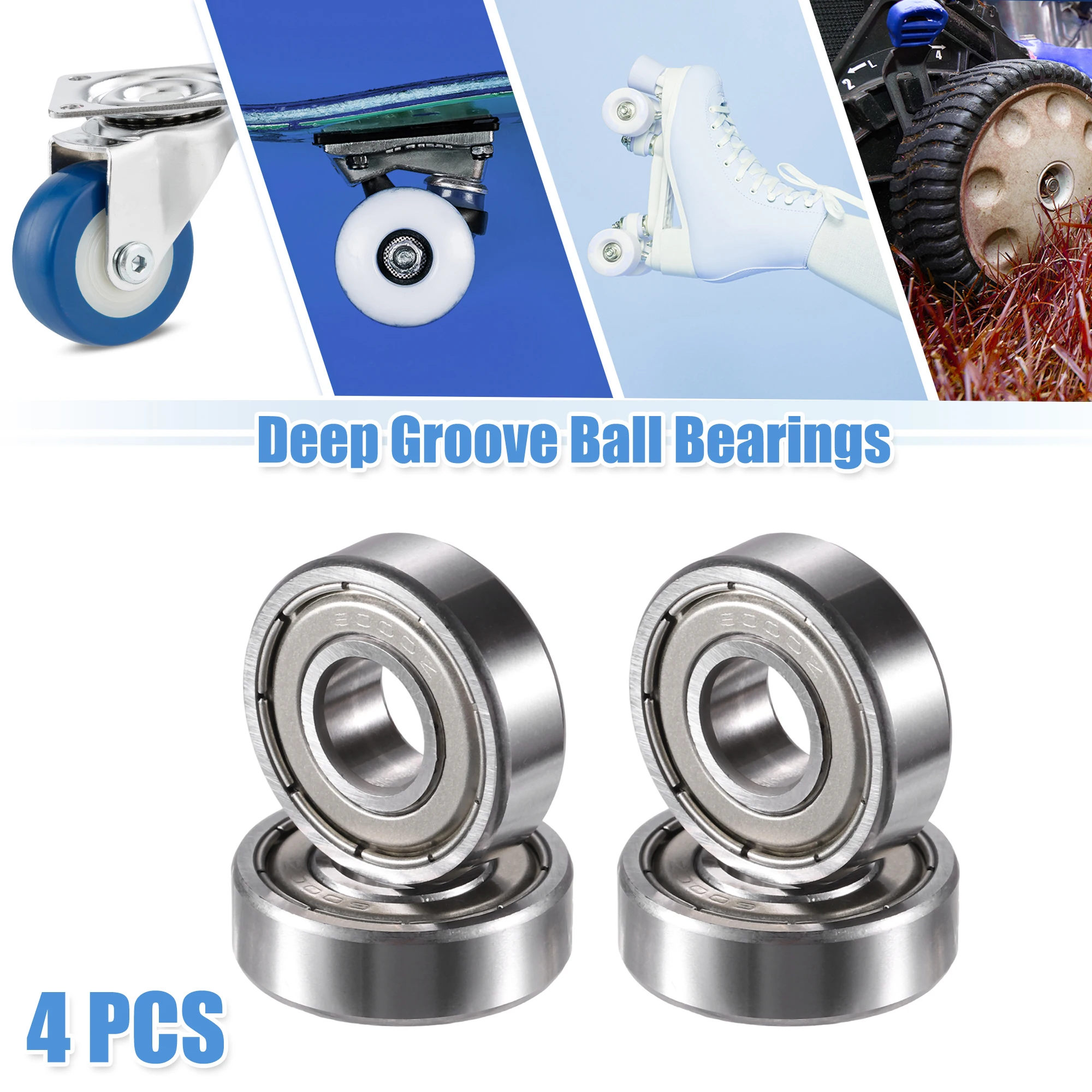 Motoforti 4 Pcs 6000ZZ 10x26x8mm Double Shield Single Row Deep Groove Ball Bearings Silver Tone