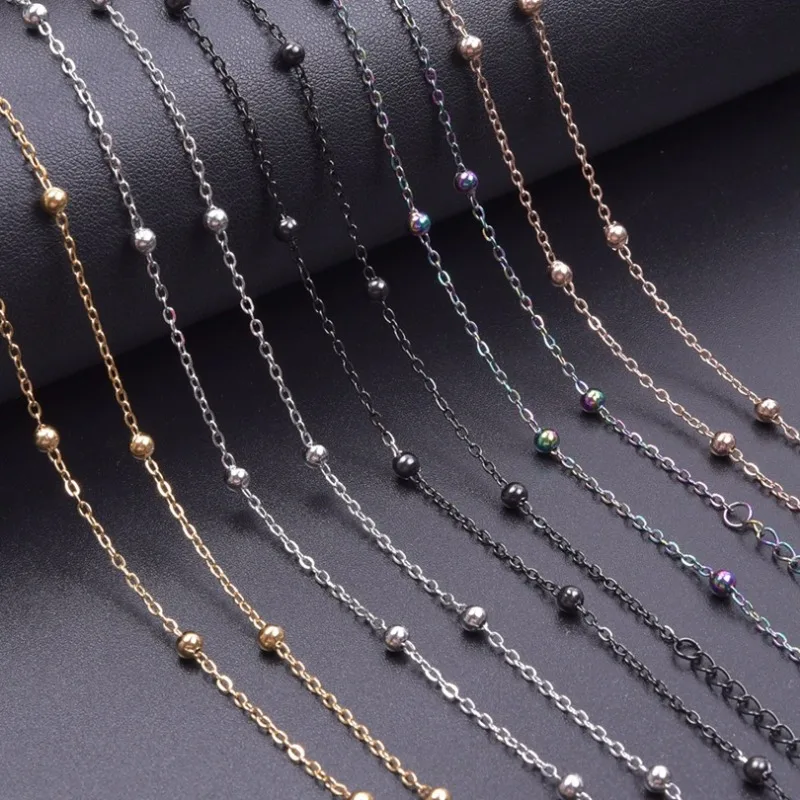 Simple Plated Gold Stainless Steel Bead Collarbone Necklace for Women Men Rose Gold Black Colorful Chain Diy Jewelry Accessories