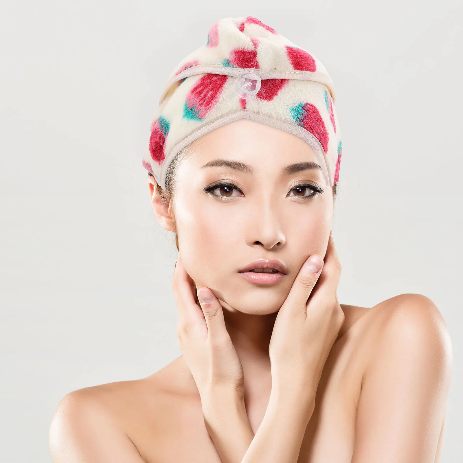 1 قطعة نمط الفراولة الشعر الجاف قبعة مريحة ماصة الاستحمام قبعة الوردي للنساء المنزل استخدام قبعة استحمام قبعات دش رائعتين