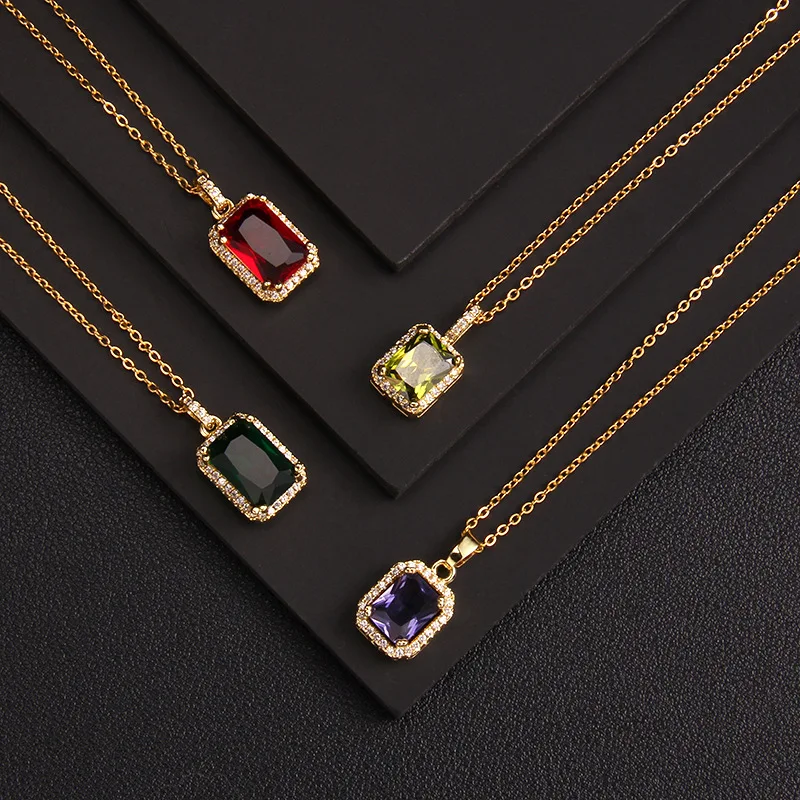 6pcs/set Fashion Square Zircon Stainless Steel Necklaces For Women Luxury Elegant Female Clavicle Chain Jewelry Wholesale