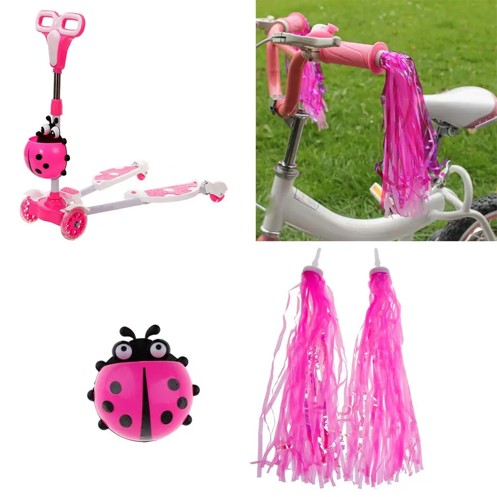 Portable Kids Scooter Basket Bike Bag Decor with 2 Tassels Streamer Kids Scooter Handle Bar Grip Decoration Accessories