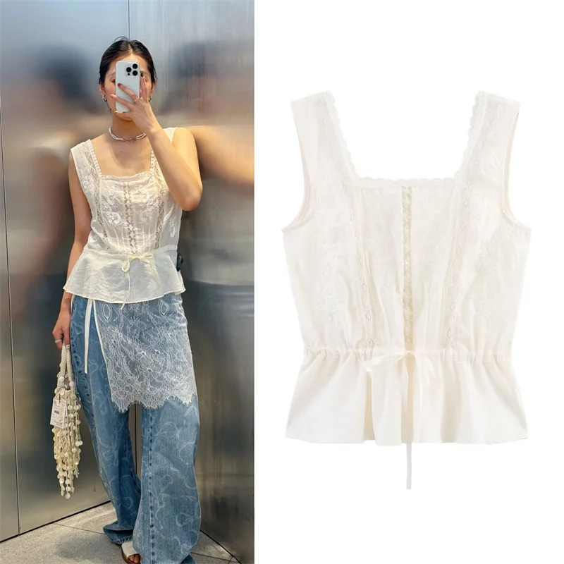 

Women's Vest 2025 New Lace Trim Underwear Style Top Summer elegant casual vest
