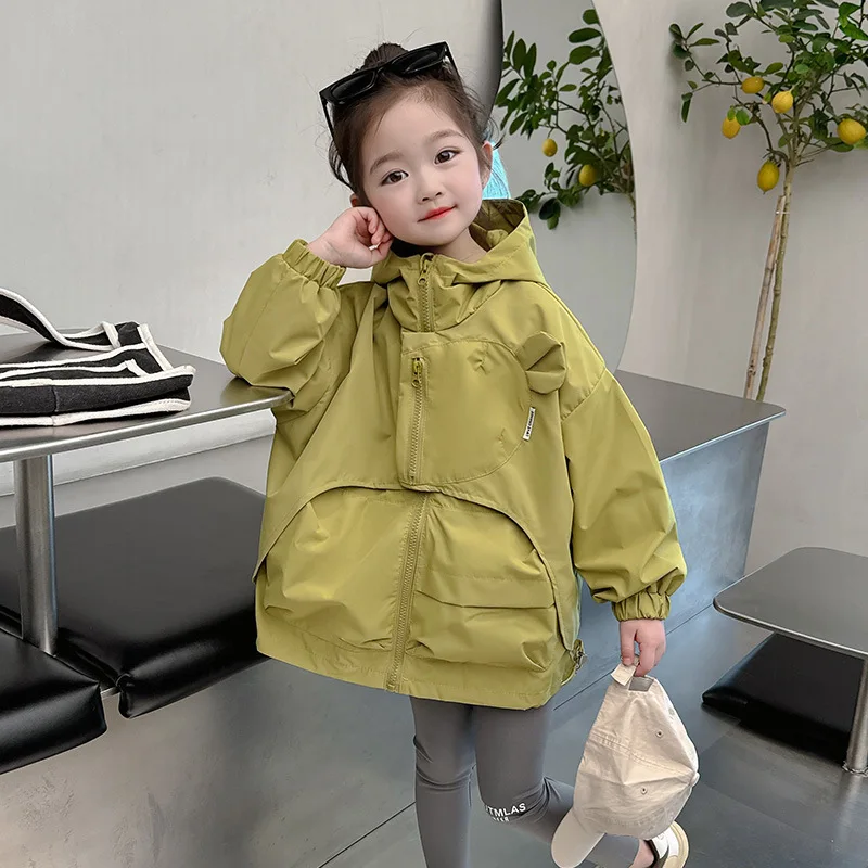 Girls Coat 2024 Autumn New Childrens Clothing Girl Baby Foreign Style Autumn Blouse Storm Jacket Casual Simple and Match