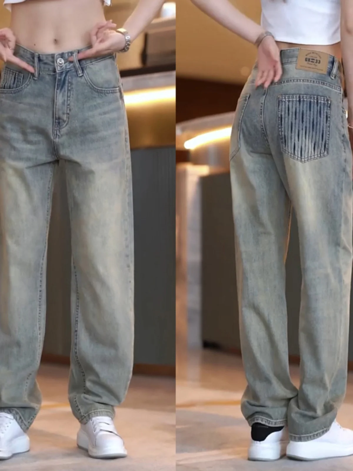 

Мужские джинсы с прямыми штанинами в американском стиле, повседневные универсальные свободные широкие брюки, удобные длинные брюки в стиле ретро на осень