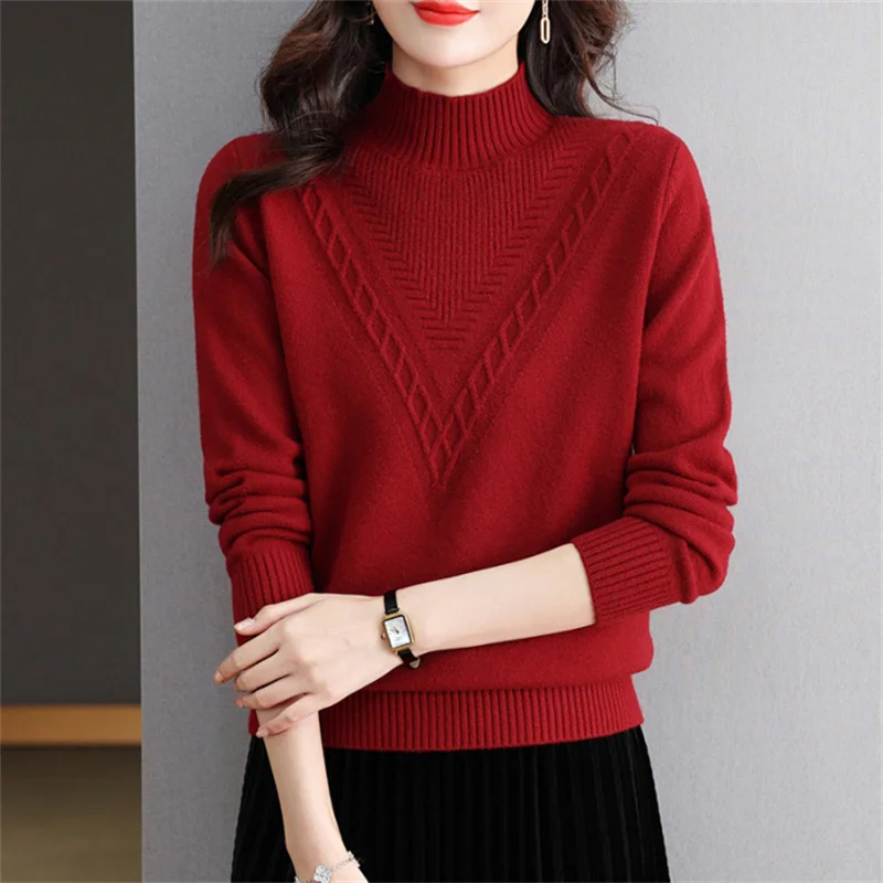 

New Middle-aged Mother Fashion Bottoming Shirt Knitted Sweaters Women Pullovers Autumn Winter Casual Warm Knitwear Femme Jumper