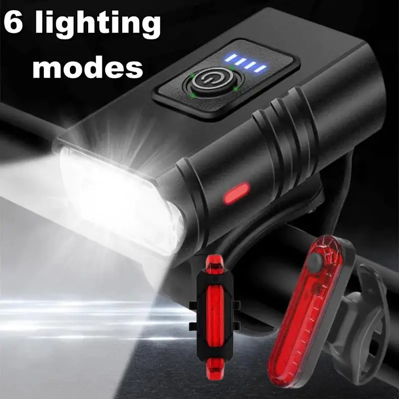 1 Set Rechargeable Bicycle Flashlight Bike Light Front LED Power Display Cycling Headlight Taillight For Cycling Riding Safety