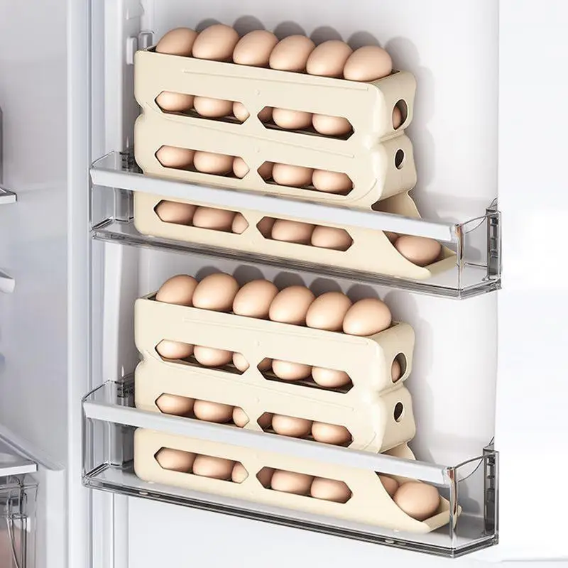 Roll Down Egg Dispenser For Refrigerator Space-Saving Egg Dispenser Holder Large Capacity Egg Dispenser Holder For Refrigerator