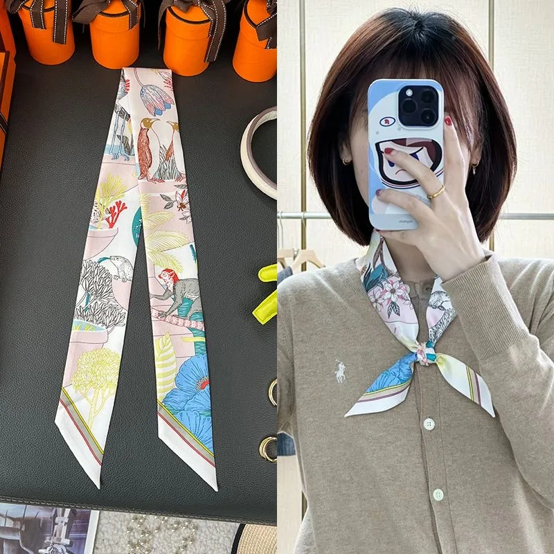 5 * 90 cm francese nuova pianta di vendita calda giungla twill di seta decorativa streamer avvolgimento borsa nastro sciarpa di seta piccola sciarpa all'ingrosso