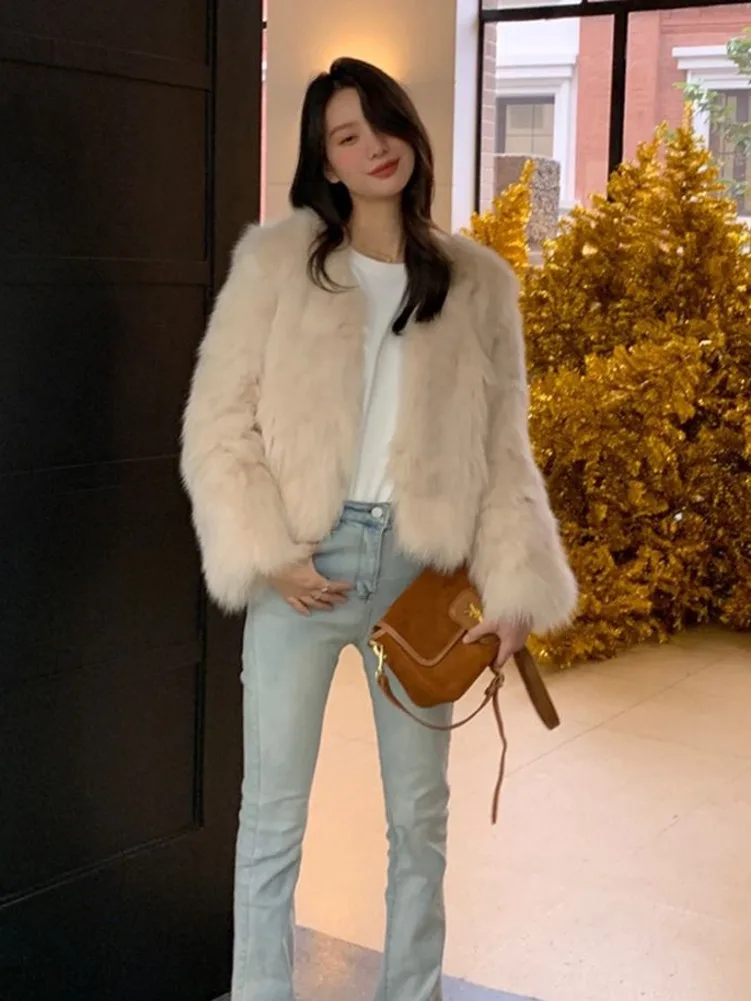 Chic Thicken Faux Fur Coat Autumn Winter Imitation Fox Furry High Quality Warm Cardigan Luxury Women Elegant Jacket Outerwear