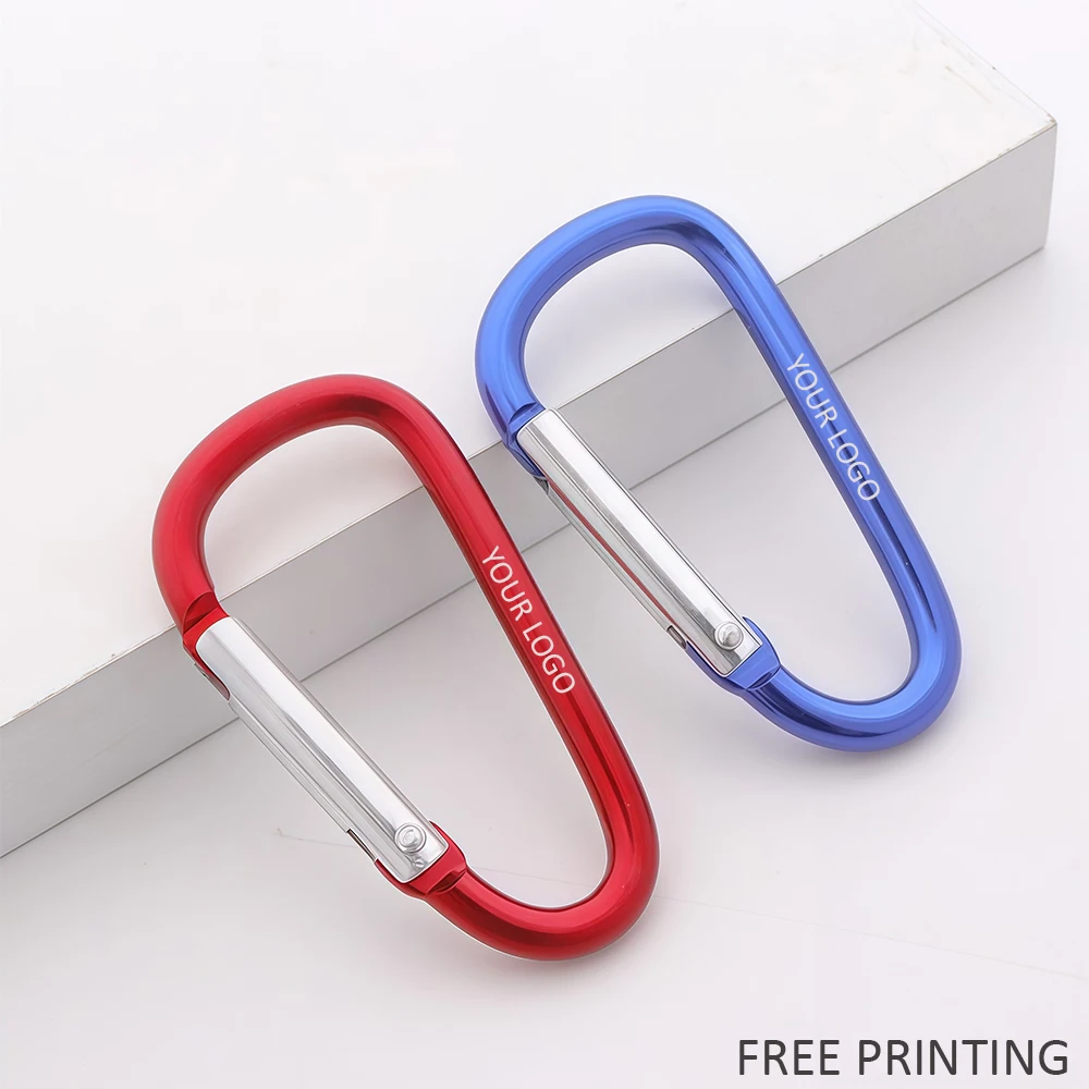 10pcs Custom Metal Carabiner Clip 7D Shape Spring Snap Hook Buckle Engraved Aluminum Alloy Key Ring for Camping Hiking Outdoors