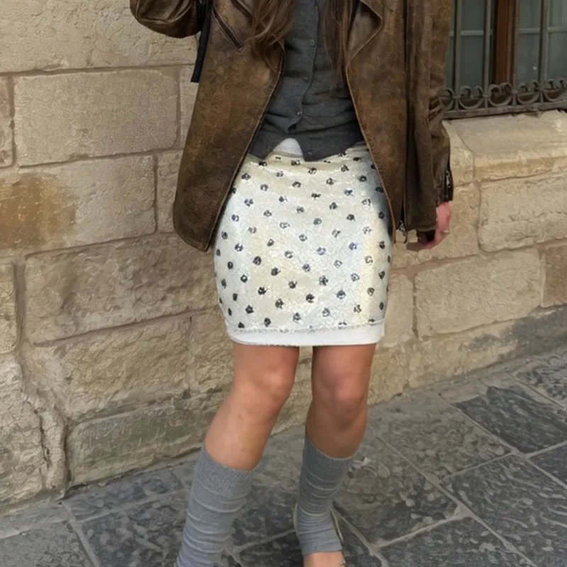 

Tuularose Women's Sparkling Skirt Fashion Sequin Lace Patchwork High Waist Skirt Elegant Luxury Party Club Summer Female Skirts