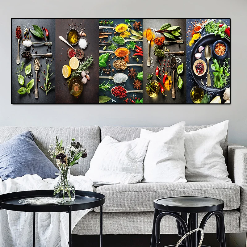 Natural Vegetables Seasoning Poster Canvas Painting Restaurant Wall Art Picture For Living Room Background Home Decor Unframed