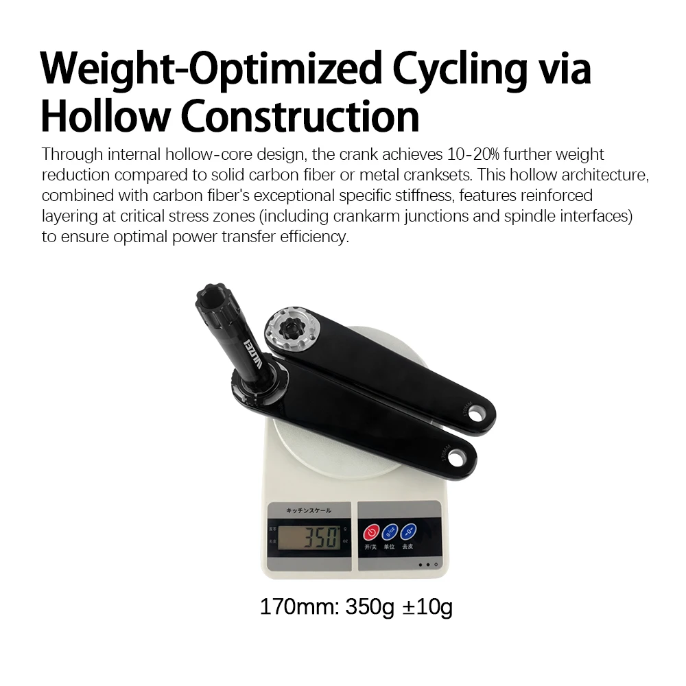 WUZEI Kohlefaser-Rennrad-Kurbelgarnitur, 165 mm, 170 mm, 3-Loch-Direktmontage, AL-7075, 24 mm Achse für Shimano 105 R7000 Ultegra R8000 – Detail 11