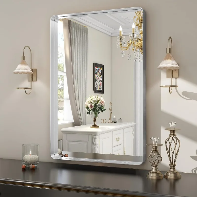 Bathroom Mirror for Wall, 30x22 Inch Rectangular Aluminum Alloy Framed Mirror