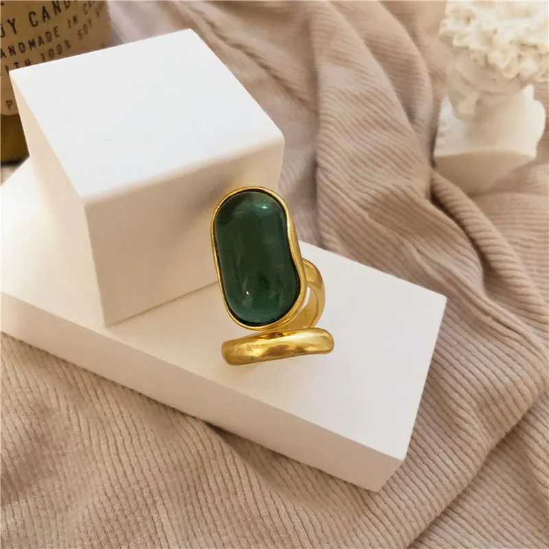 New Fashion Silver Gold Color Open Finger Ring Green Stone Punk Luxury Elegant For Women Girl Jewelry Gift Dropship Wholesale