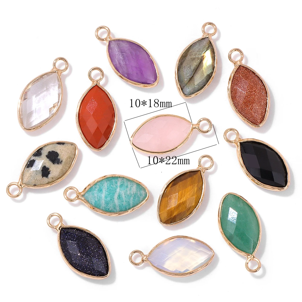 5 Stück geschnittenes Gesicht Pferdeaugenform Naturstein Charms Anhänger handgefertigt DIY Halskette Armbänder Ohrringe Schmuck 10*18mm – Detail 1