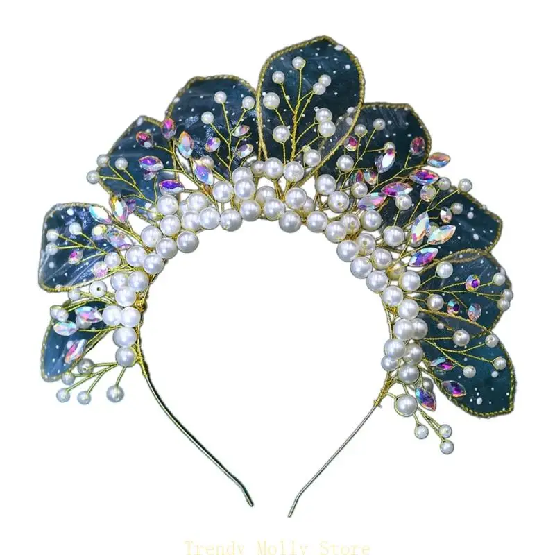 

N5KB Gold Wedding Tiaras for Bride with Clear Beads and Pearls Headbands Fashion Hair Accesories for Prom Pageant Birthday