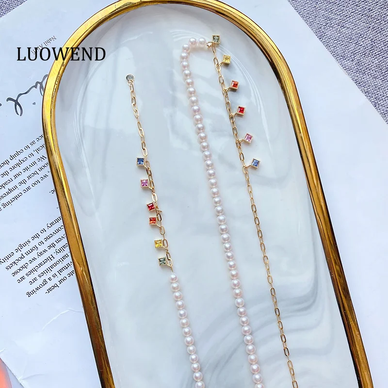 

LUOWEND 100% 18K Yellow Gold Necklace Romantic Style Natural Pearl&Sapphire Necklace Bracelet for Women High Party Jewelry Set