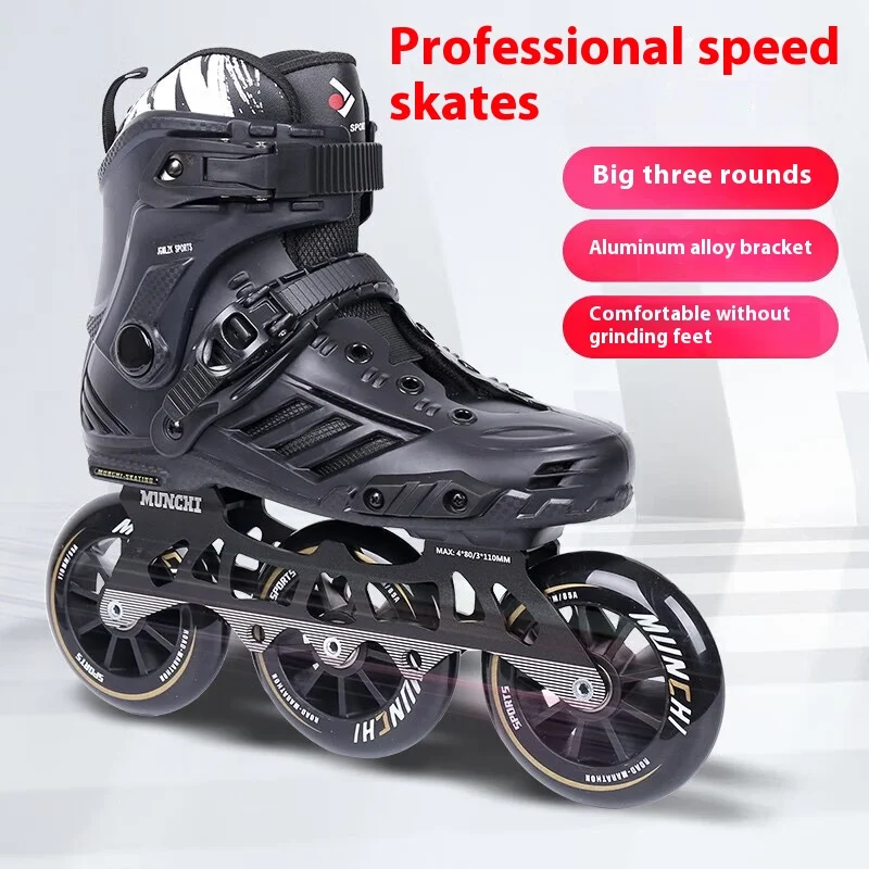 Adjustable Black Men's and Women's Inline Skates Fashion Three-Wheeled Skate Shoes for Summer Winter and Spring Use