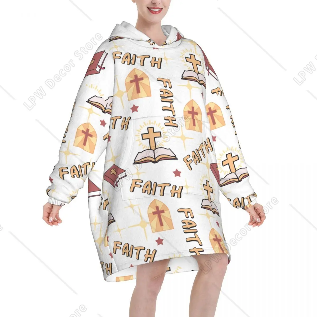 Faith And Scripture Light Christian Art Blanket Hoodie Sweatshirt Christ Faith Design Fleece Hooded Wearable Blanket for Women
