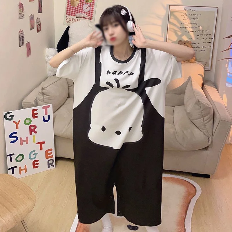 

Sanrio Pochacco Onesie Pajamas Summer Nightie Short Sleeve Sleepwear Kawaii Cartoon Nightwear Student Pijama Women Home Clothes