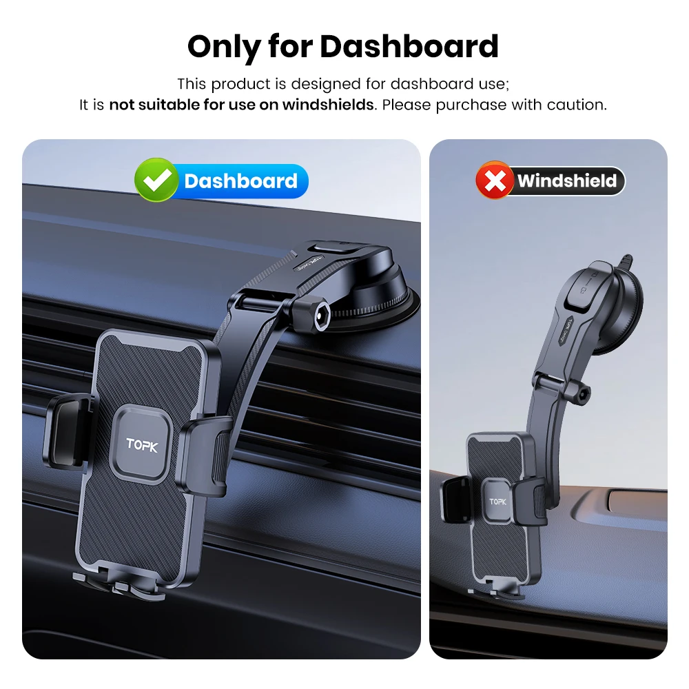TOPK Cell Phone Holder for Car, Universal Mount Dashboard for iPhone 14 13 12 11 Pro Max,Samsung Galaxy S20+ Ultra S10 Note Plus