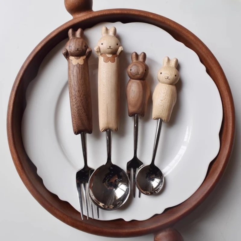 

Cute Spoon and Fork Set Children's Tableware Dessert Salad Fruit Western Cake Stainless Steel Spoon Fork