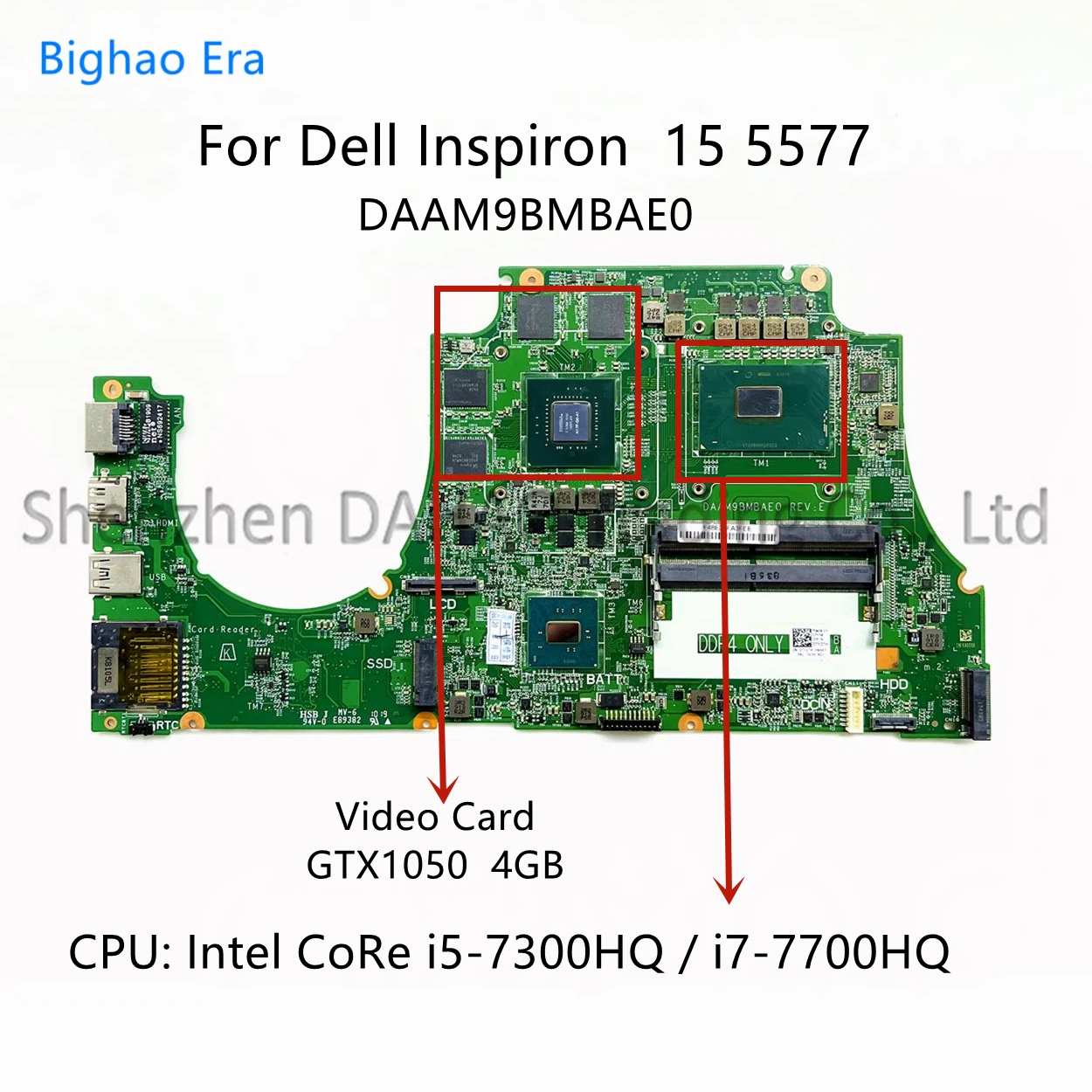 

For Dell Inspiron 15 5577 Laptop Motherboard DAAM9BMBAD0 DAAM9BMBAE0 With i5-7300HQ i7-7700HQ CPU GTX1050 4GB-GPU 0TF0TH0 318DK