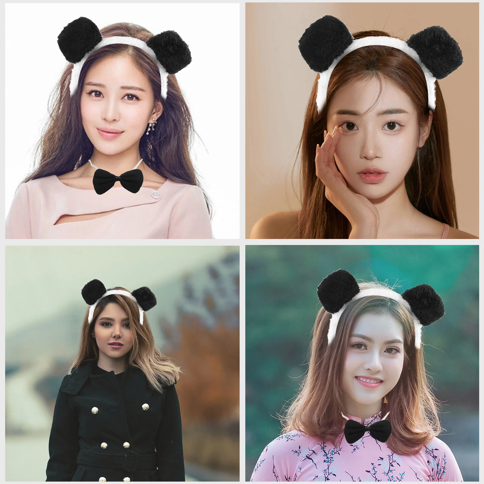 子供のための動物のヘッドバンド,パンダのコスプレ,蝶ネクタイの尾,ウサギのスーツ,フランネルの耳の装飾