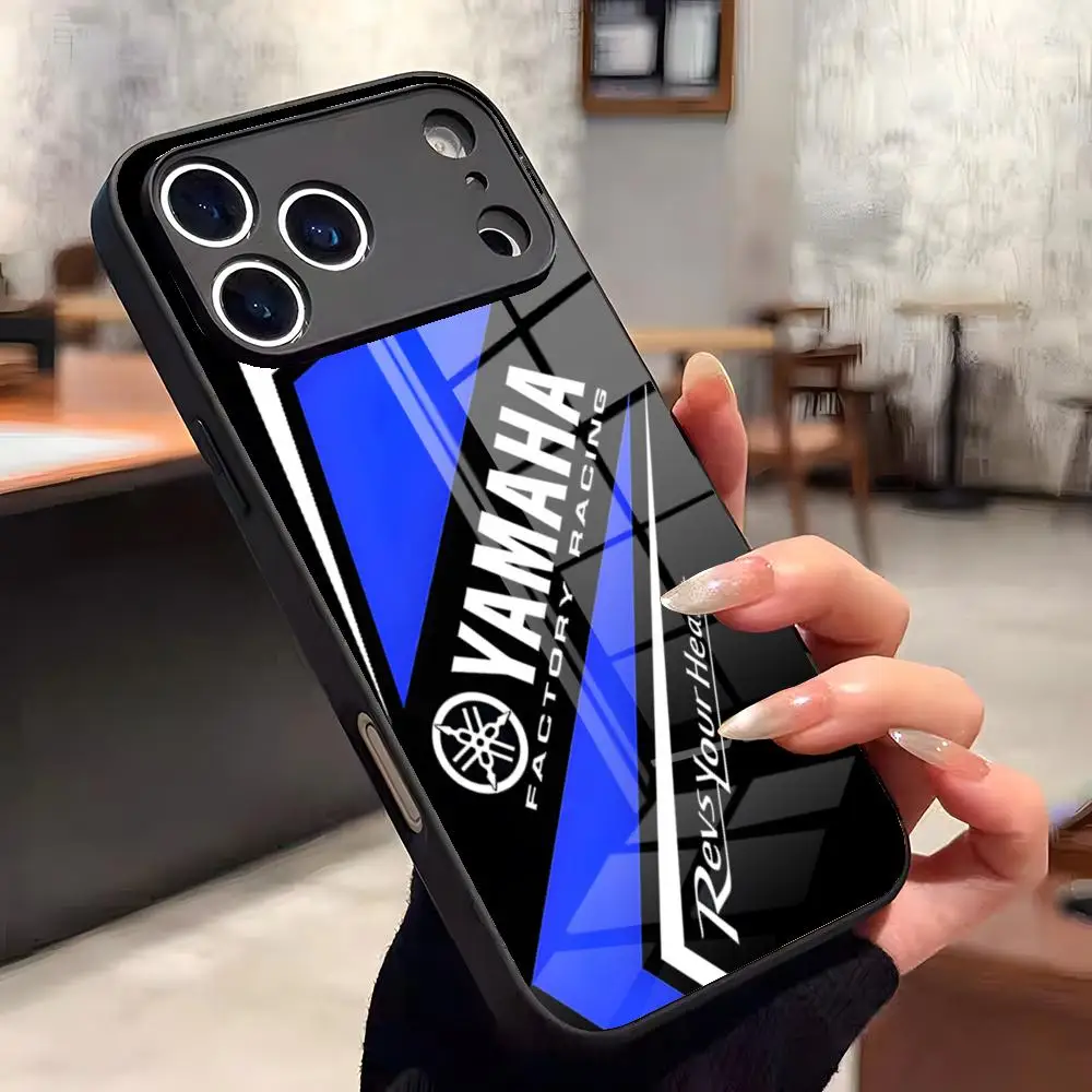 Y-YamAha-a حافظة لهاتف آيفون 17 برو ماكس 16 15 14 برو ماكس 13 11 X Xs Xr 8 7Plus غطاء زجاجي