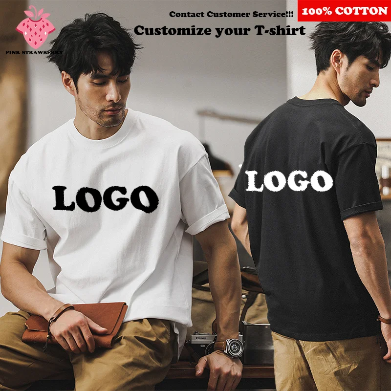 

100% Cotton LOGO Customized T-shirt Men Women Summer 2025 New DIY Pattern Print T-shirt Short Sleeve O-Neck Top female clothes