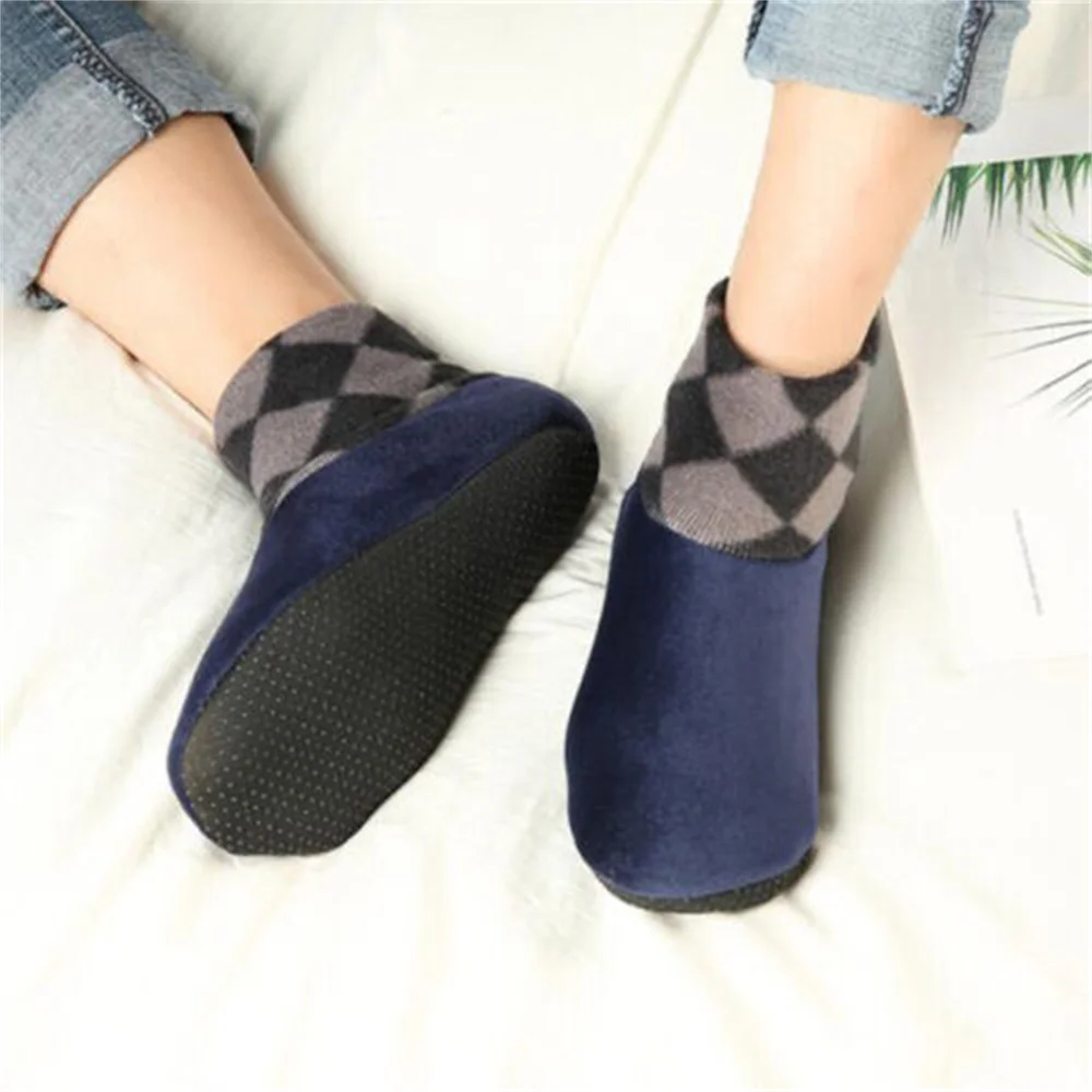 Men\'s Winter Warm Home Soft Fleece Thick Bed Sock Non Slip Slipper Floor Socks Winter Warm Thicken Thermal Socks