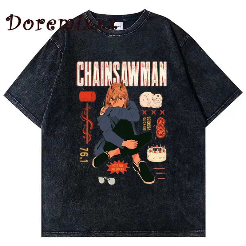 

Chainsaw Man Streetwear Harajuku Oversized T-shirt Men Summer Unisex Tops Hip Hop Funny Ins Tshirt Casual Cotton Washed T Shirt