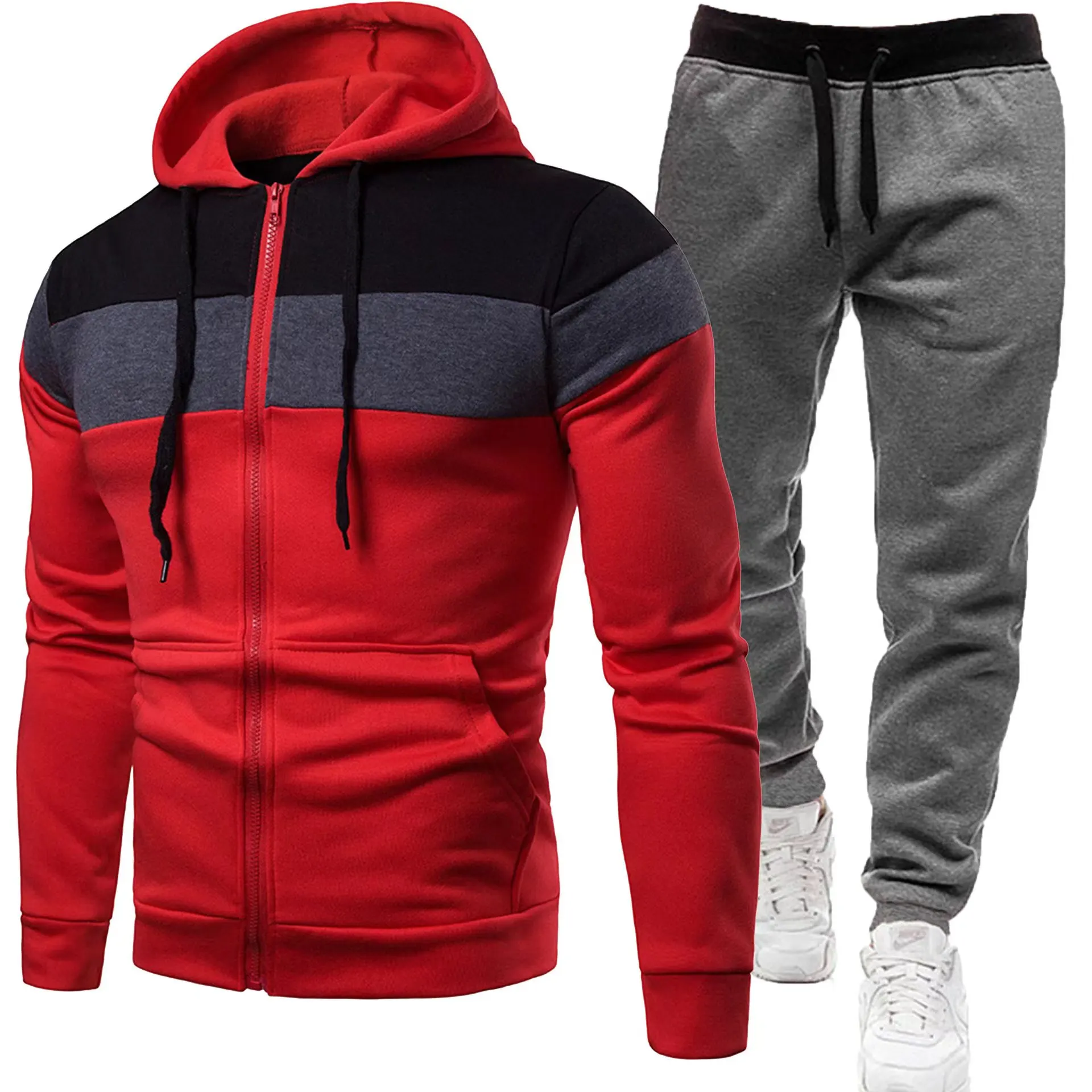 Men Clothing Sweatshirt Suit Hoodie and Pants Suit Mens Fashion Suits Men\'s Winter Clothes New Two Piece Set Zipper Cardigan