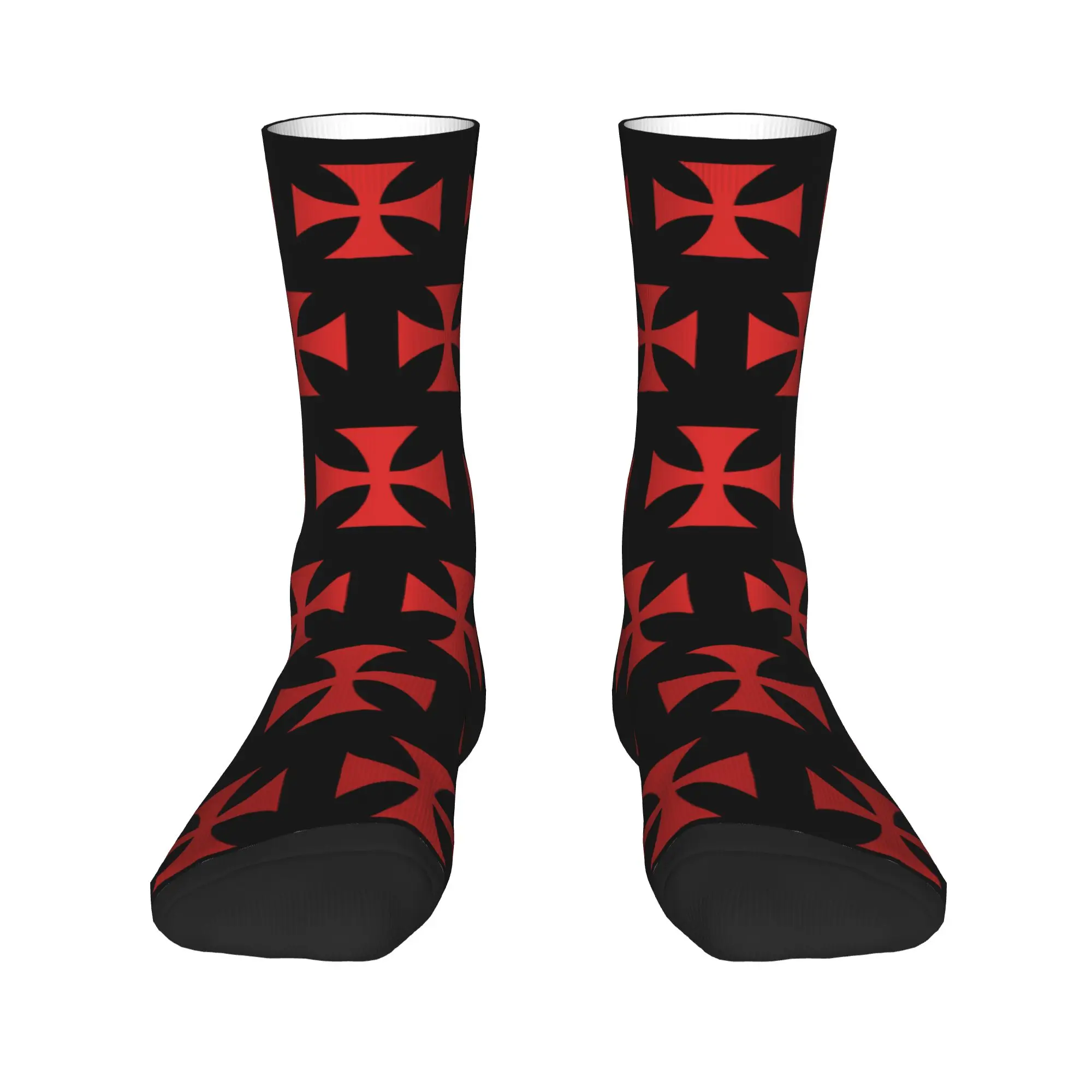 Custom Red Templar Cross Knights Dress Socks Men's Women's Warm Funny Novelty  Crew Socks