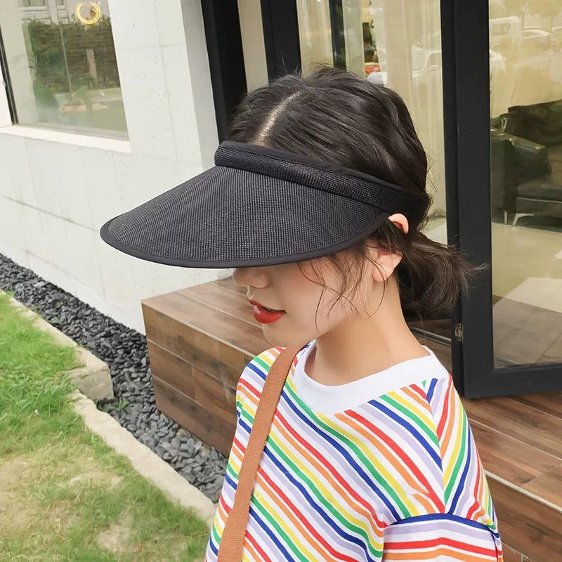 2024 Fashion Korea Styles Casual Outdoor Women Summer Wide Brim Sun Visor Hat Foldable Sport Empty Top Cap Beach