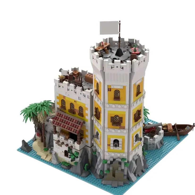 

MOC Medieval Pirate Watchtower Priso Island At Sea House Castle Building Blocks Fort Fortress Defense Bricks Toys Children Gifts