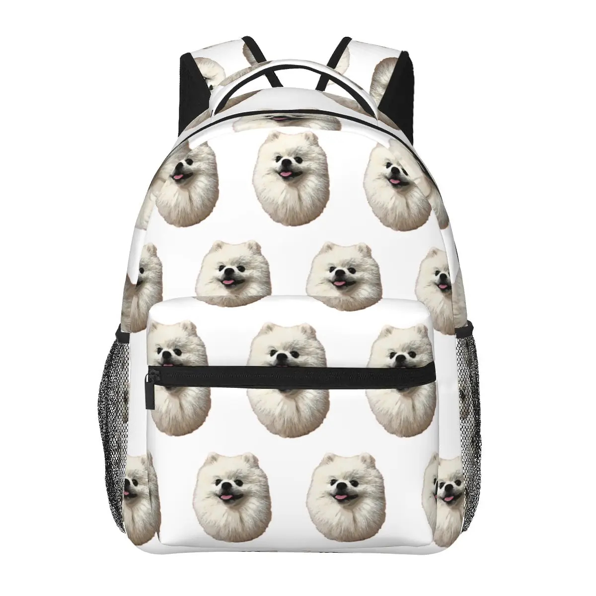 

Pomeranian Cute White Puppy Dog Backpacks Boys Girls Bookbag Students School Bags Cartoon Laptop Rucksack Shoulder Bag