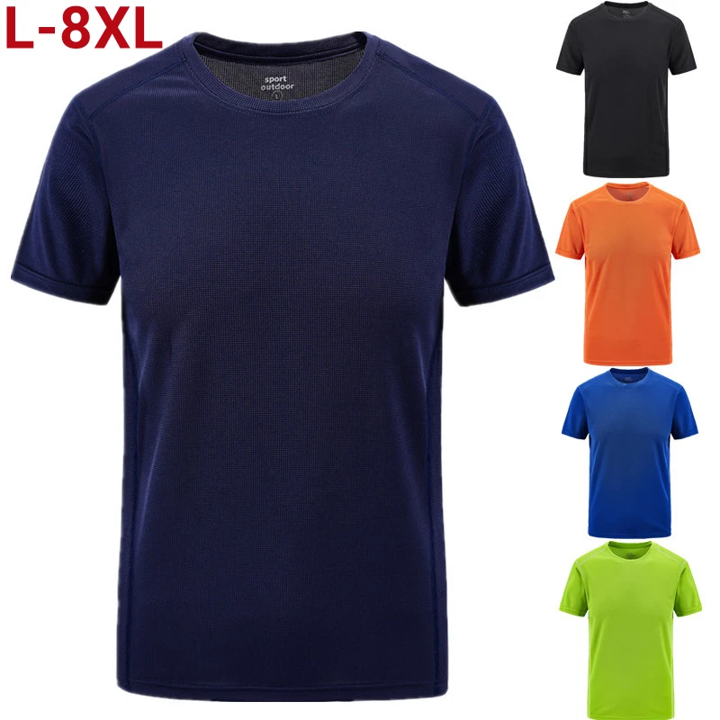 Plus Size L~6xl 7xl 8xl Men\'s Summer Brand Tops Tees Quick Dry Slim Fit T-shirt Men Sporting Clothing Big Short Sleeve T Shirts