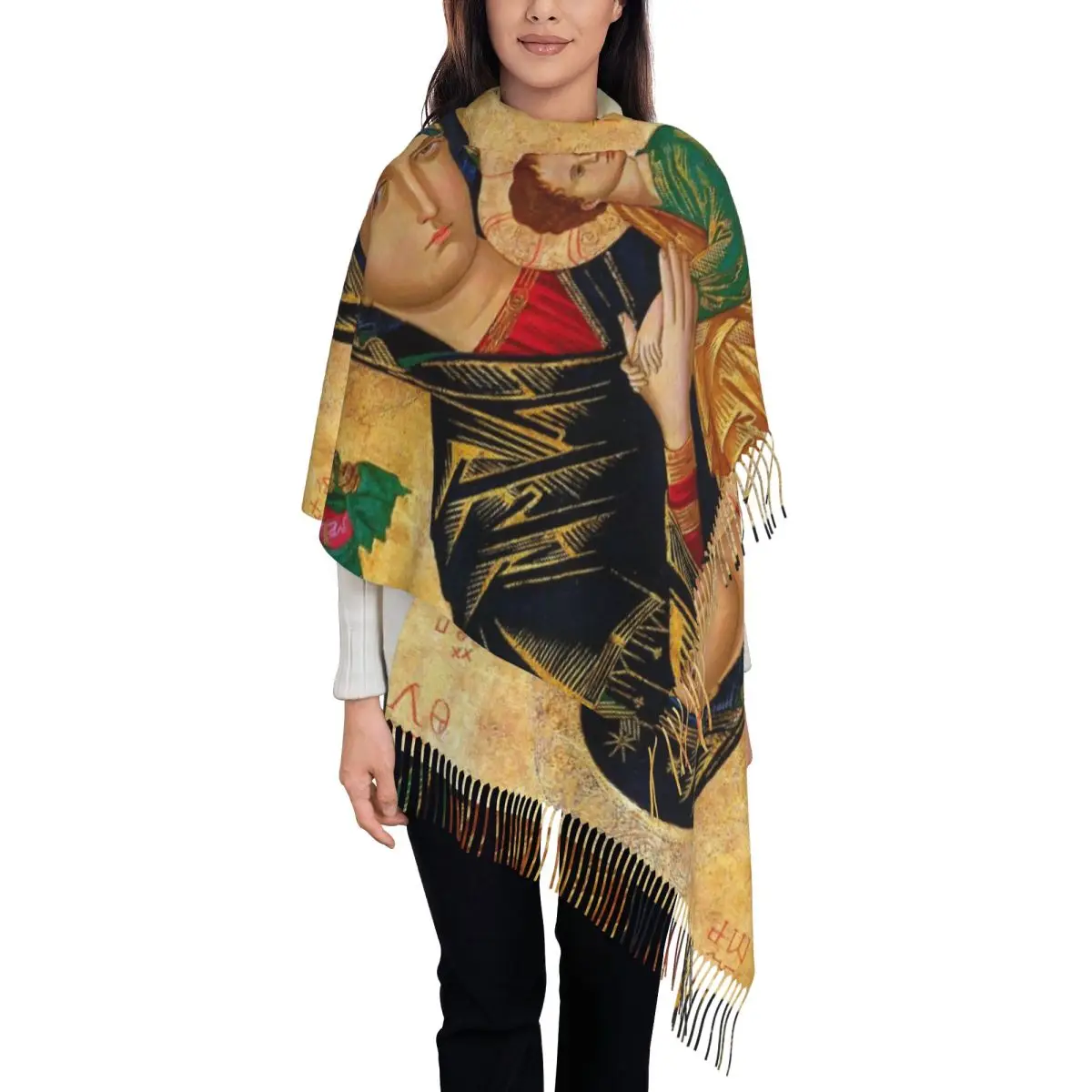 

Женские длинные шарфы для Богоматери вечной помощи, женские зимние мягкие теплые шаль с кисточками, римский католический шарф Девы Марии