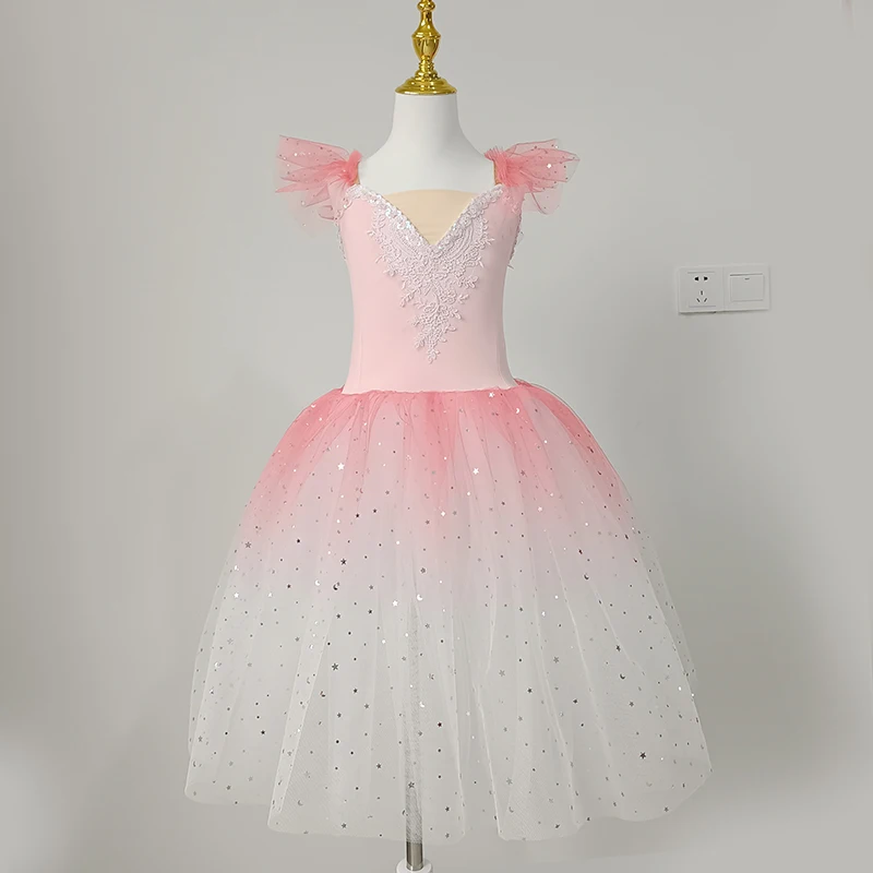 Vêtements de performance de ballet pour enfants, vêtements de danse professionnels, jupe bouffante de couleur dégradée, longue jupe menstruelle pour adulte, compétition