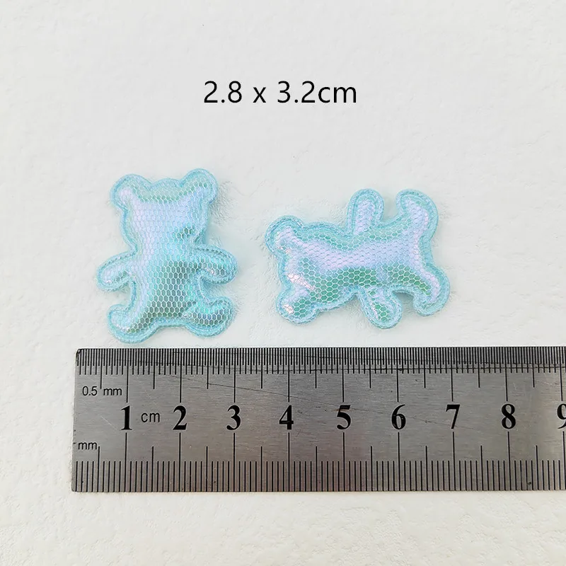 60Pcs 2.8*3.2CM Shiny Bear Applique Padded Patches For Clothes Hat Crafts Sewing Supplies DIY Headwear Hair Clips Bow Decor