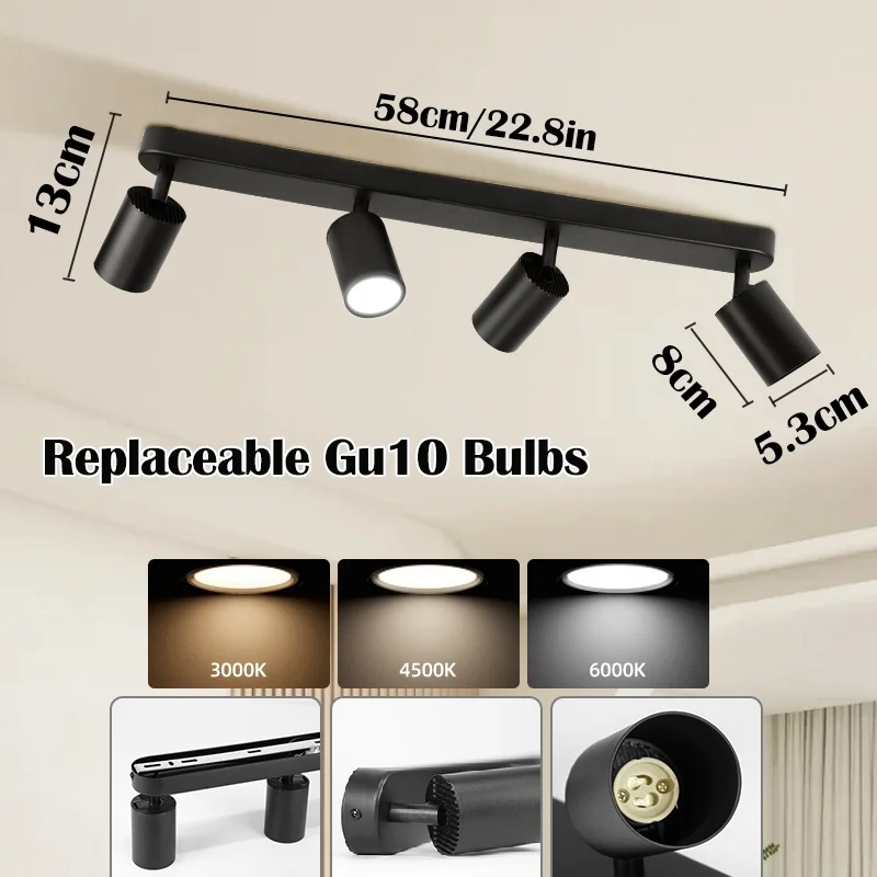 GU10 Decken-Spot-Leuchte AC110-265V Austauschbare Glühbirne LED-Strahler für Innenräume Wohnzimmer Schlafzimmer Flur LED-Decken-Schienenlampe