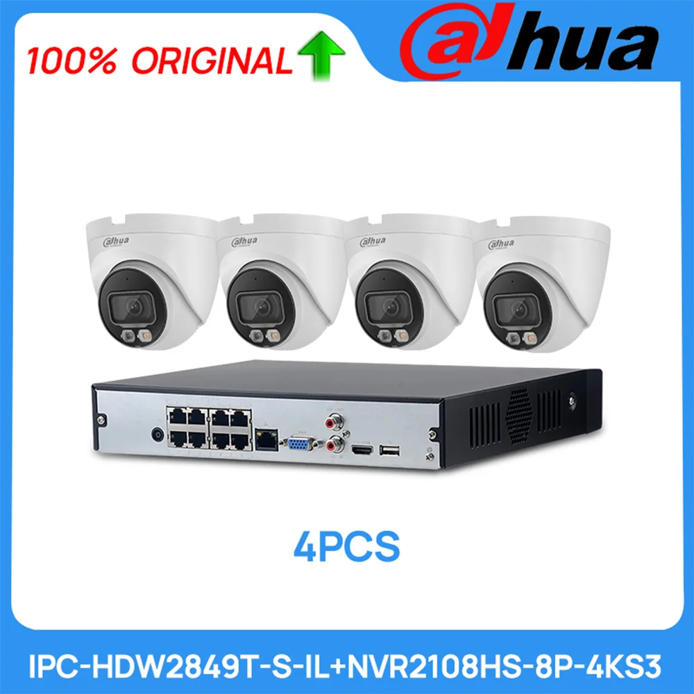 

Dahua Original CCTV Kits 8MP 4*IPC-HDW2849T-S-IL IP Camera 8CH 8POE NVR2108HS-8P-4KS3 1HDD NVR Video Surveillance System