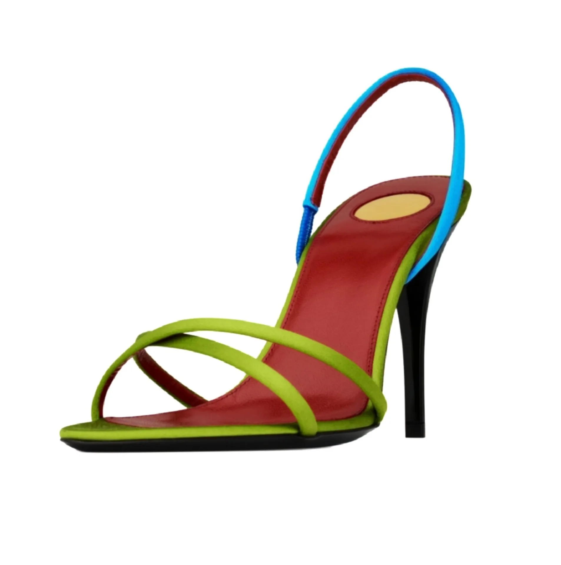 Women's Color Block Satin Crisscross Strap Slingback Stiletto Sandals Open Square Toe Thin High Heels Two‑Tone